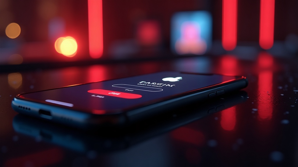 An iPhone showing a casino login screen in a dark neon-lit setting