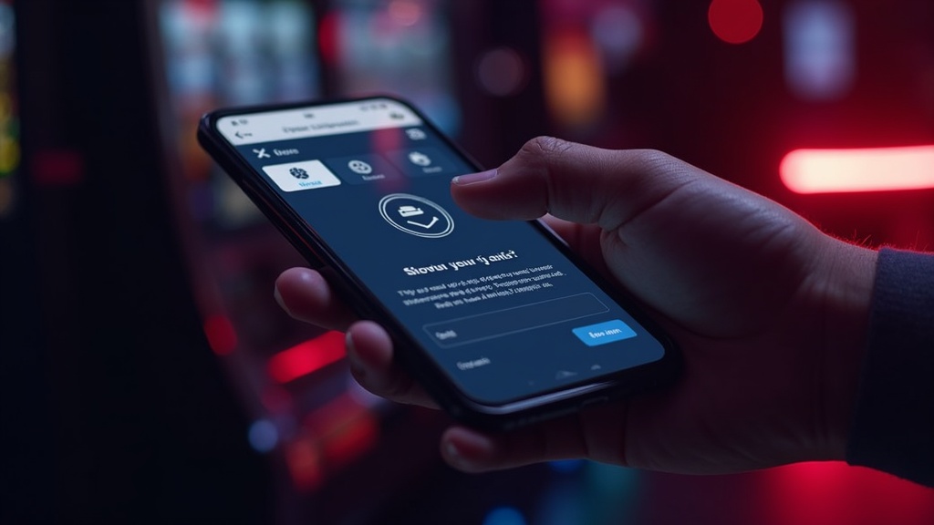 A smartphone showing a safe casino app setup screen in a dark atmosphere
